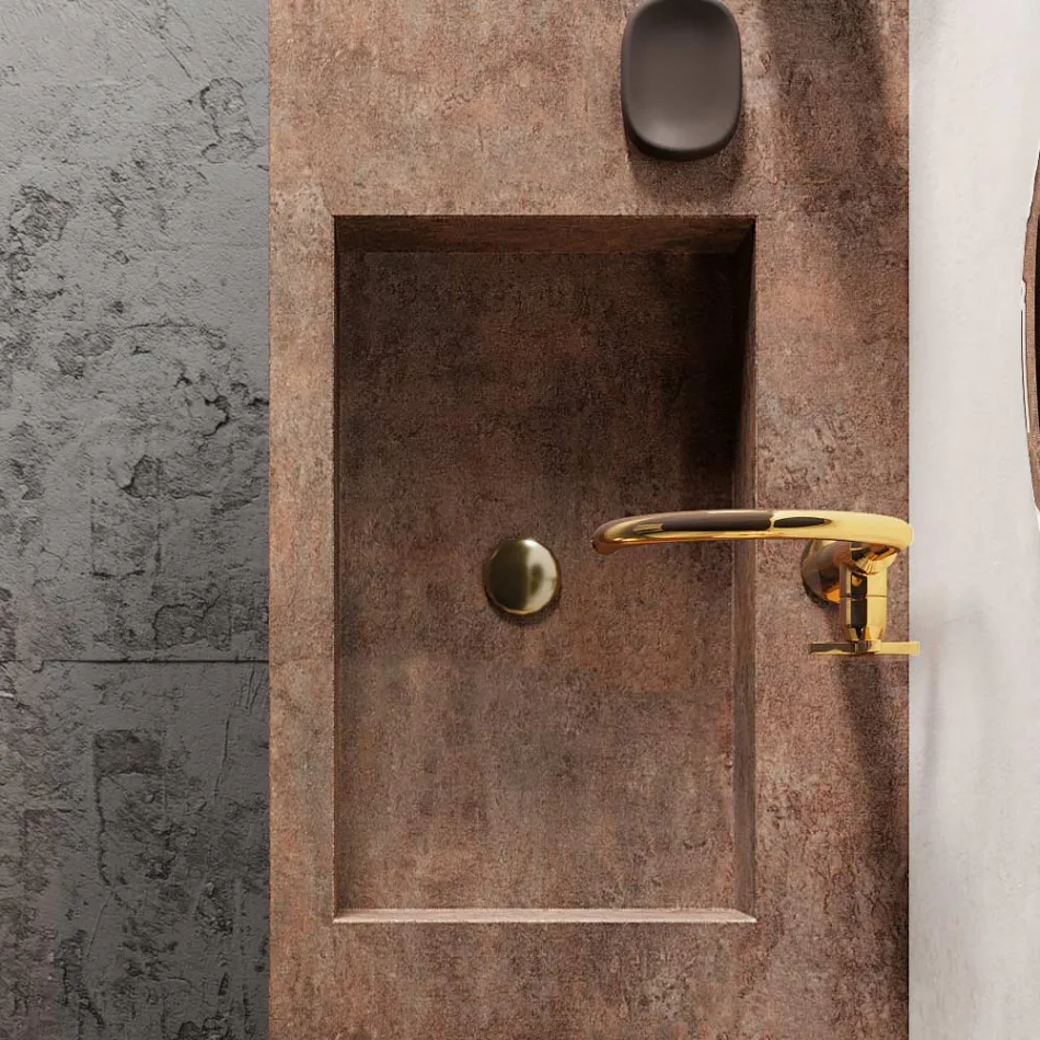 Composición de baño con espejo moderno y lavabo consola Made in Italy - Palom Viadurini