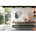 Composición de baño con espejo moderno y lavabo consola Made in Italy - Palom Viadurini