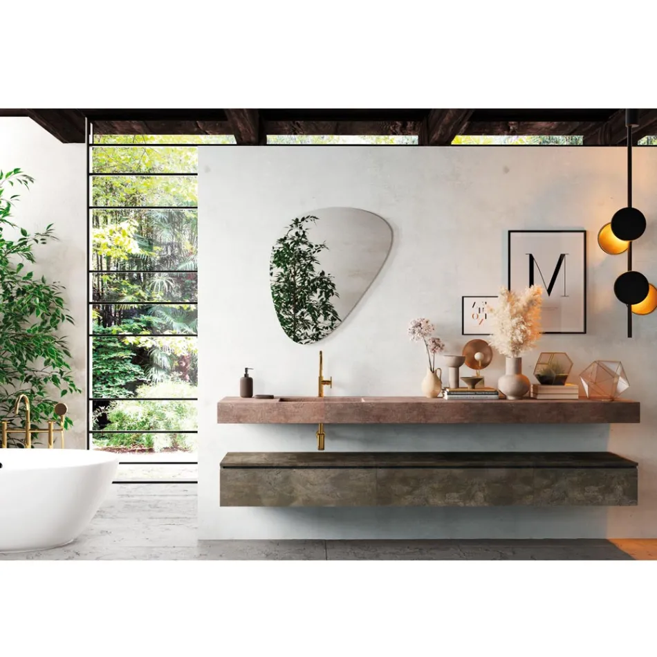 Composición de baño con espejo moderno y lavabo consola Made in Italy - Palom Viadurini