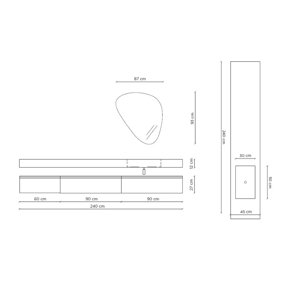 Composición de baño con espejo moderno y lavabo consola Made in Italy - Palom Viadurini
