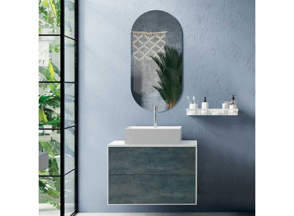 Composición de Baño con Espejo Oval, Base y Lavabo Made in Italy - Kilos Viadurini