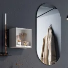 Composición de baño con espejo ovalado, lavabo y base Made in Italy - Palom Viadurini
