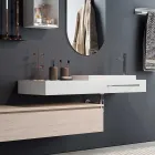 Composición de baño con espejo ovalado, lavabo y base Made in Italy - Palom Viadurini
