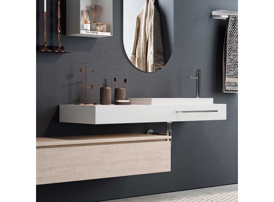 Composición de baño con espejo ovalado, lavabo y base Made in Italy - Palom Viadurini