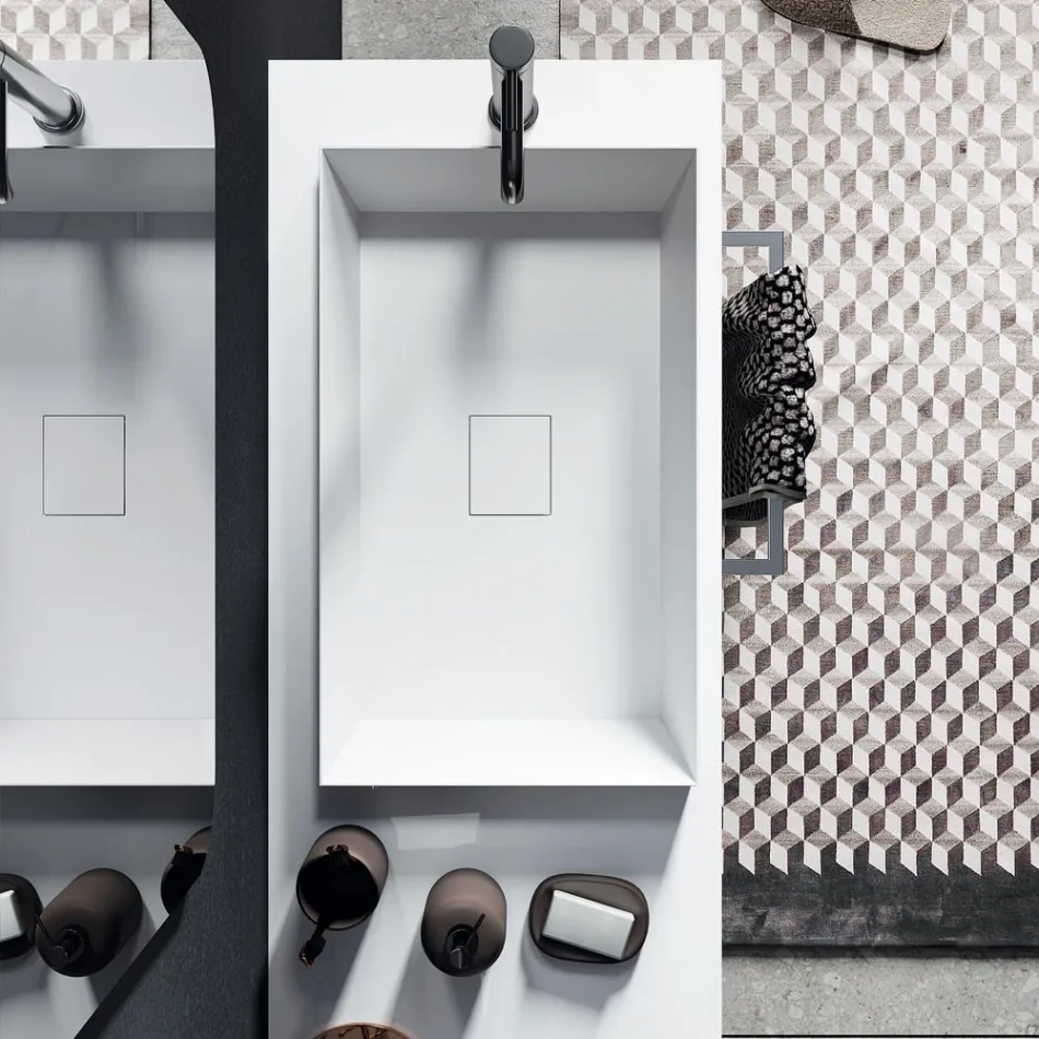 Composición de baño con espejo ovalado, lavabo y base Made in Italy - Palom Viadurini