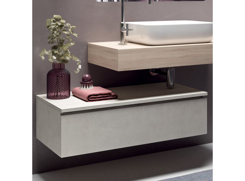 Composición de baño con espejo moldeado y lavabo Made in Italy - Palom Viadurini
