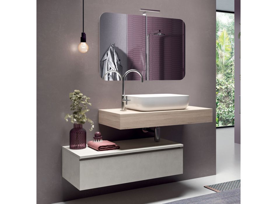 Composición de baño con espejo moldeado y lavabo Made in Italy - Palom Viadurini