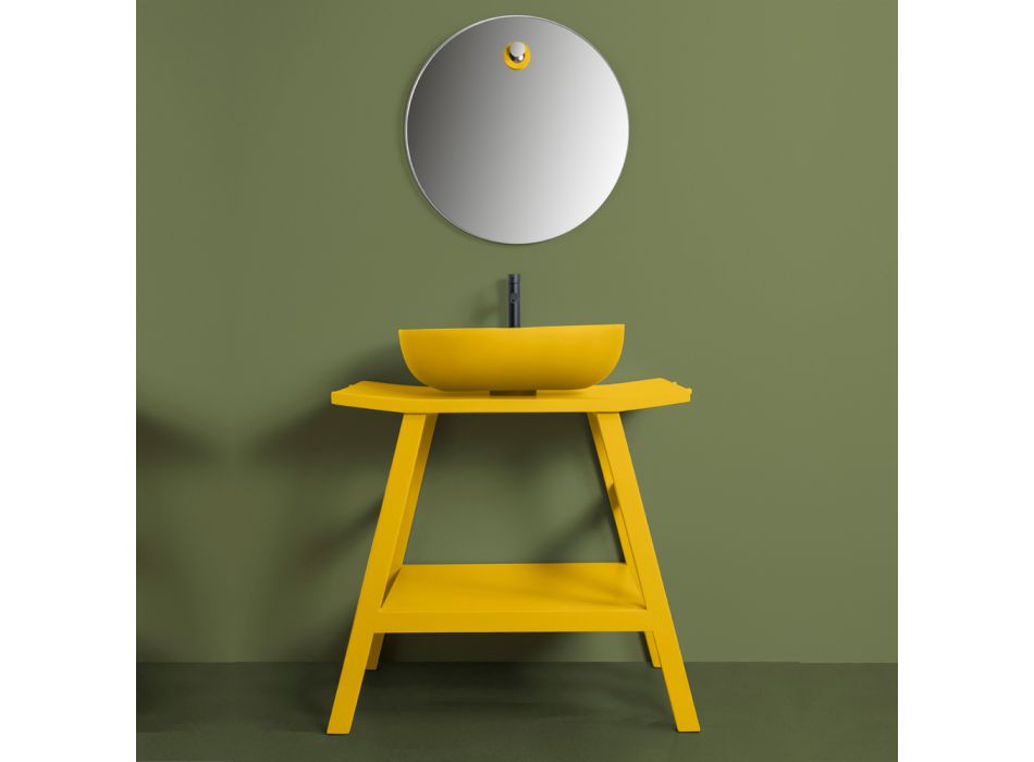 Composición de Baño de Diseño Color Amarillo con Accesorios y Espejo - Patryk Viadurini