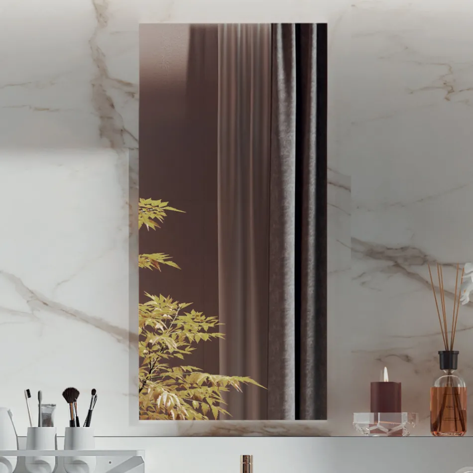 Composición de baño doble con espejo rectangular y lavabo Made in Italy - Palom Viadurini