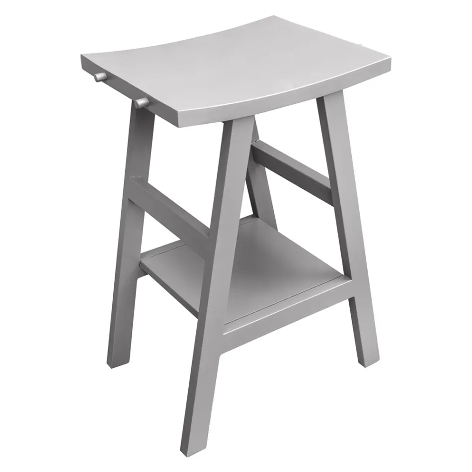 Composición de baño gris con espejo redondo y varios accesorios - Maryse Viadurini