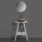 Composición de baño gris con espejo redondo y varios accesorios - Maryse Viadurini