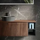 Composición de baño en roble acanalado y compartimento abierto Made in Italy - Febe Viadurini