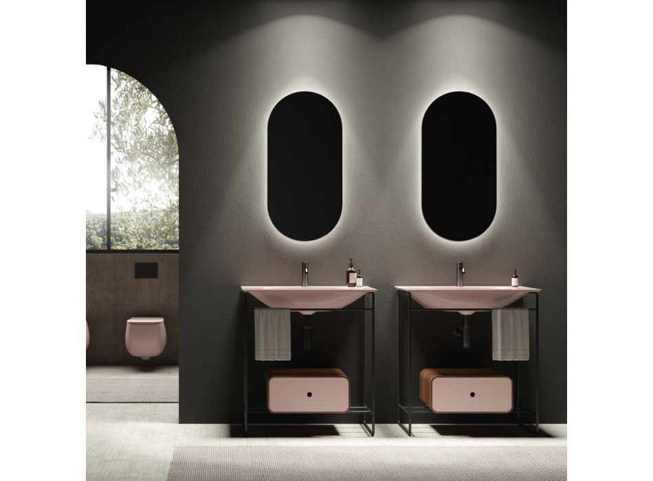 Composición de Baño Lavabo en Cerámica y Espejo Made in Italy - Chantal Viadurini