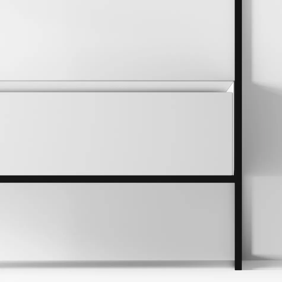 Lavabo de composición de baño en cerámica y espejo Made in Italy - Hoscar Viadurini