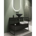 Lavabo de composición de baño en cerámica y espejo Made in Italy - Hoscar Viadurini
