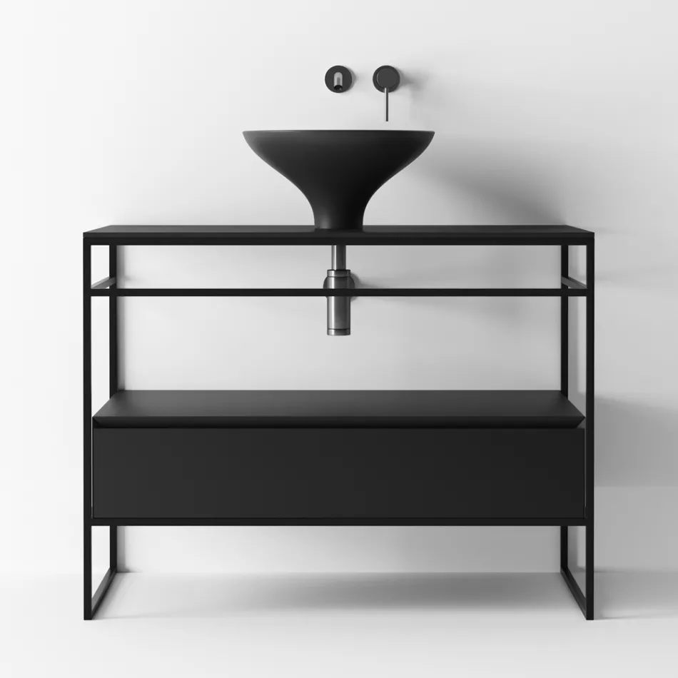 Lavabo de composición de baño en cerámica y espejo Made in Italy - Hoscar Viadurini