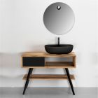 Composición de baño negra con mueble de teca y accesorios de calidad - Sylviane Viadurini