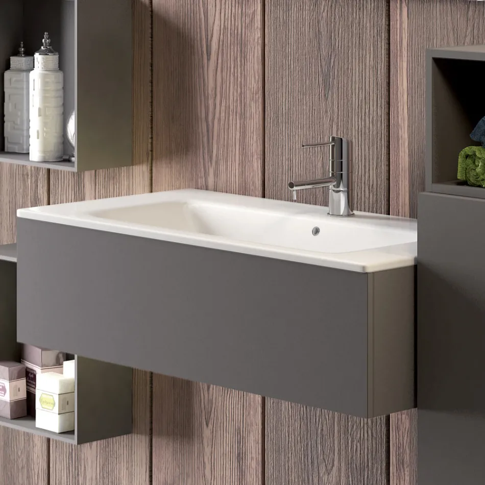 Composición de baño suspendida en fenix gris humo made in Italy, Nápoles Viadurini