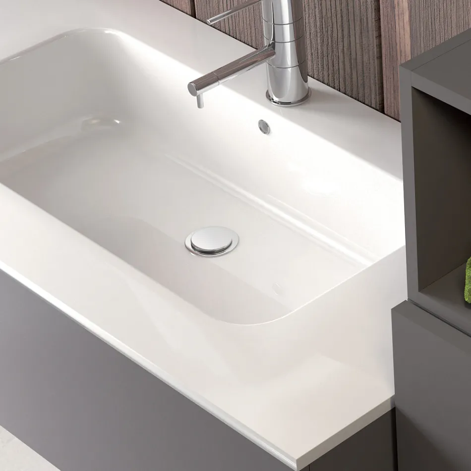 Composición de baño suspendida en fenix gris humo made in Italy, Nápoles Viadurini