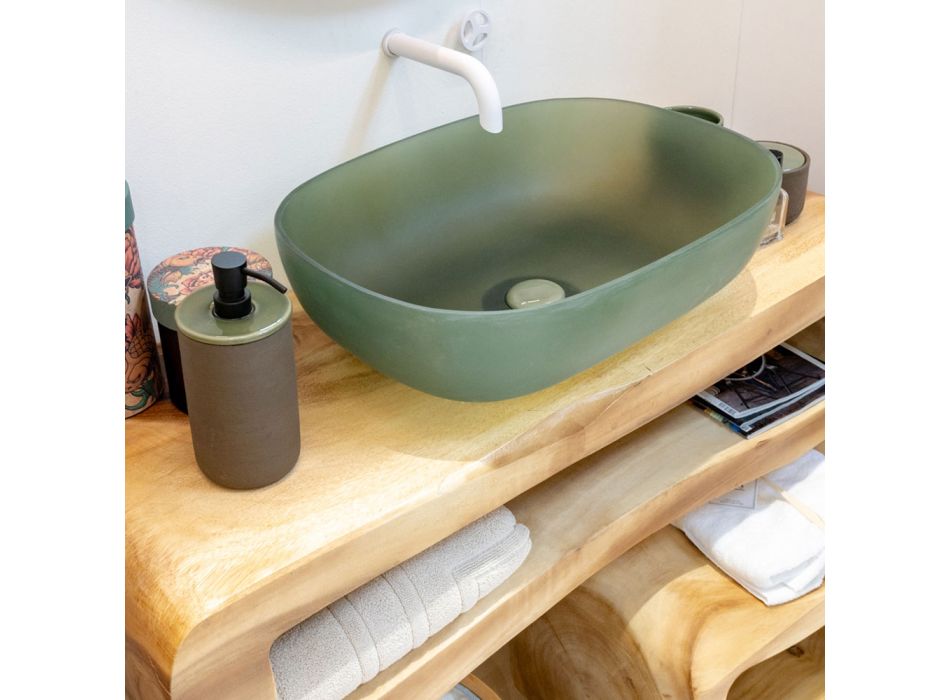 Composición de baño verde completa con accesorios y mueble bajo - Sylviane Viadurini