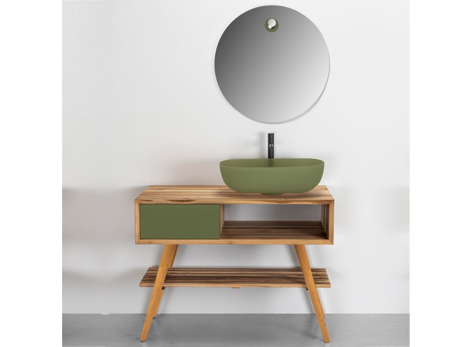 Composición de baño verde completa con accesorios y mueble bajo - Sylviane Viadurini