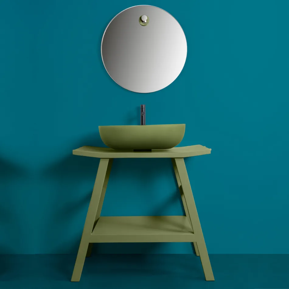 Composición de Baño Verde con Mueble Antirrayas y Accesorios - Patryk Viadurini