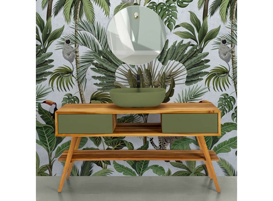 Composición de baño verde que incluye accesorios y mueble bajo - Georges Viadurini