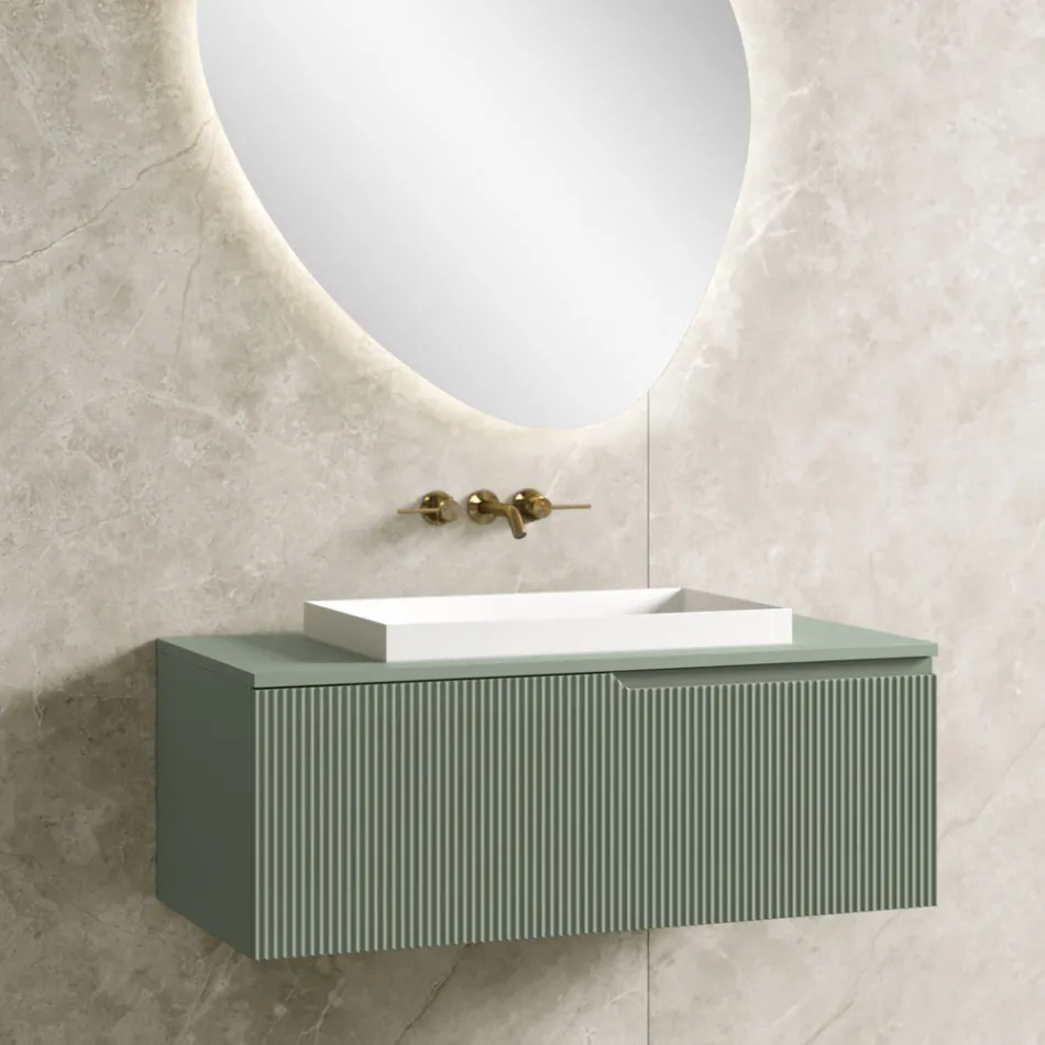 Composición de baño verde salvia con lavabo de resina Made in Italy - Artemide Viadurini