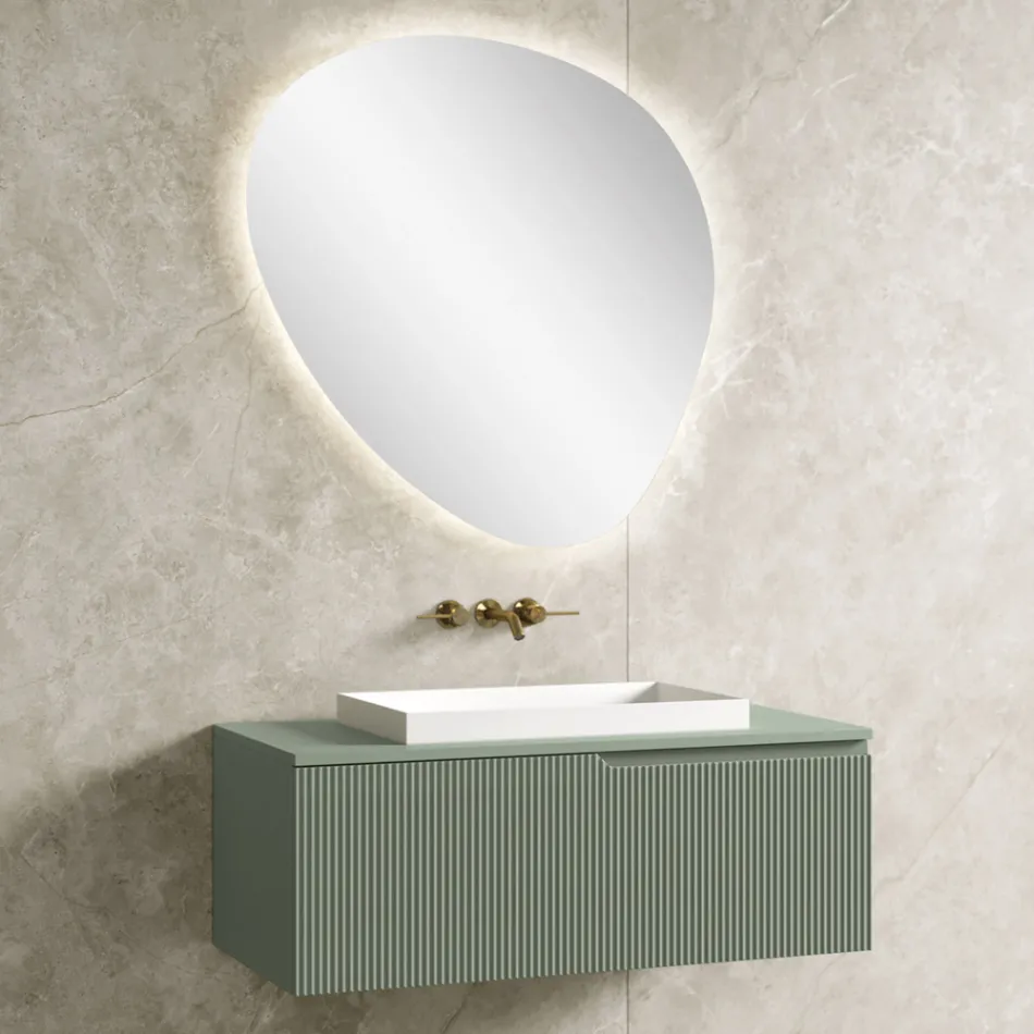 Composición de baño verde salvia con lavabo de resina Made in Italy - Artemide Viadurini