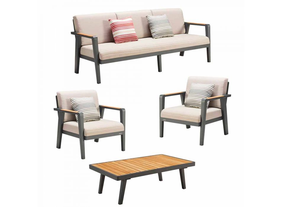 Sofá de 3 plazas, 2 sillones y mesa de centro Outdoor Composition - Moira Viadurini