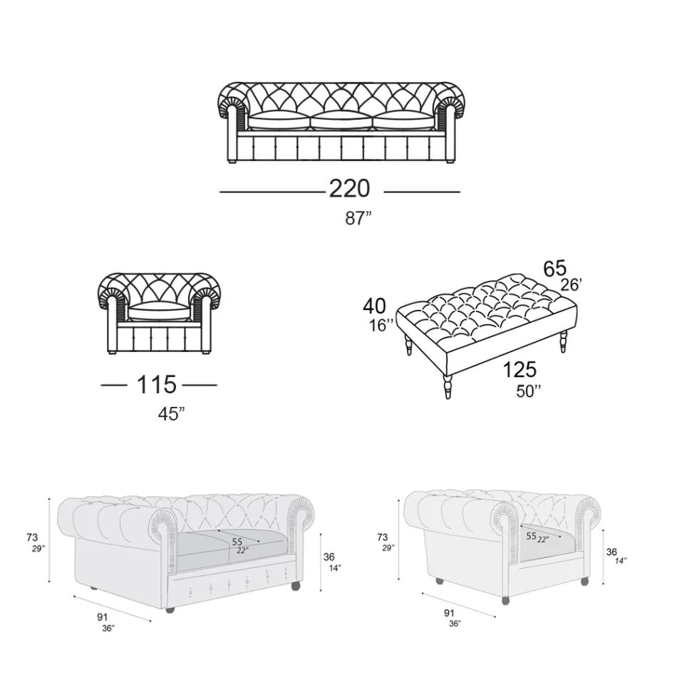 Composición de salón con sofá, sillón y banco Made in Italy - Spassoso Viadurini