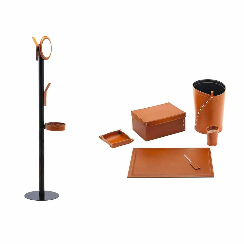 Composición de oficina de diseño moderno en cuero Made in Italy - Andrea Viadurini