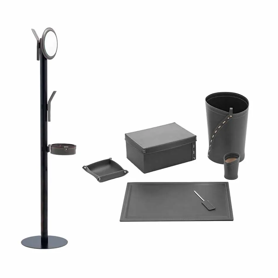 Composición de oficina de diseño moderno en cuero Made in Italy - Andrea Viadurini