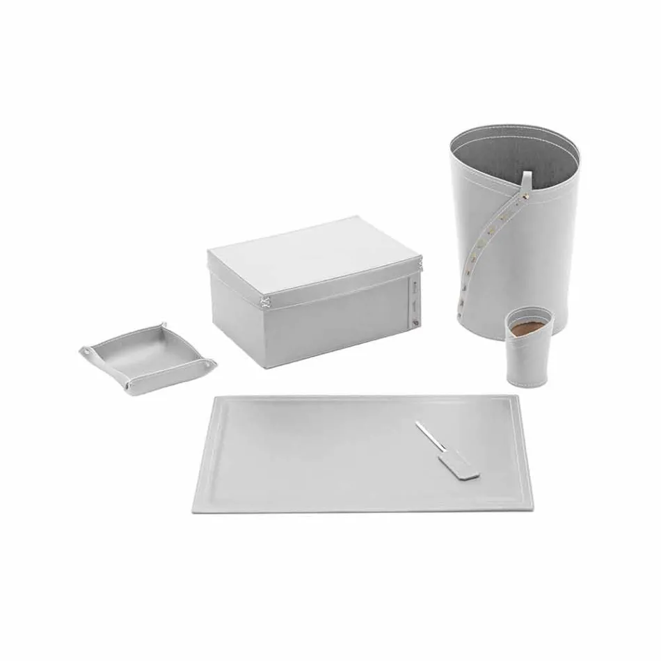 Composición de oficina de diseño moderno en cuero Made in Italy - Andrea Viadurini