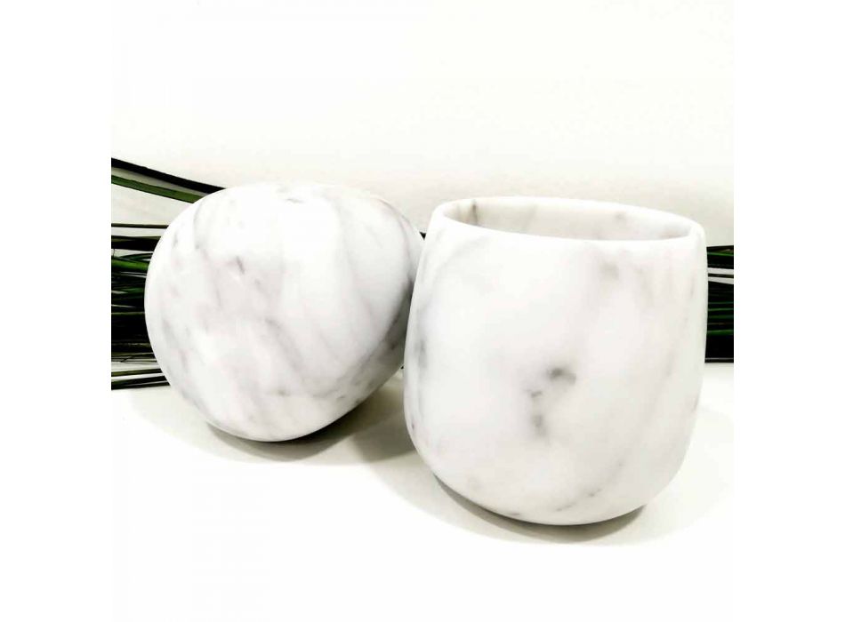Composición de 2 vasos en mármol blanco de Carrara Made in Italy - Dolla Viadurini