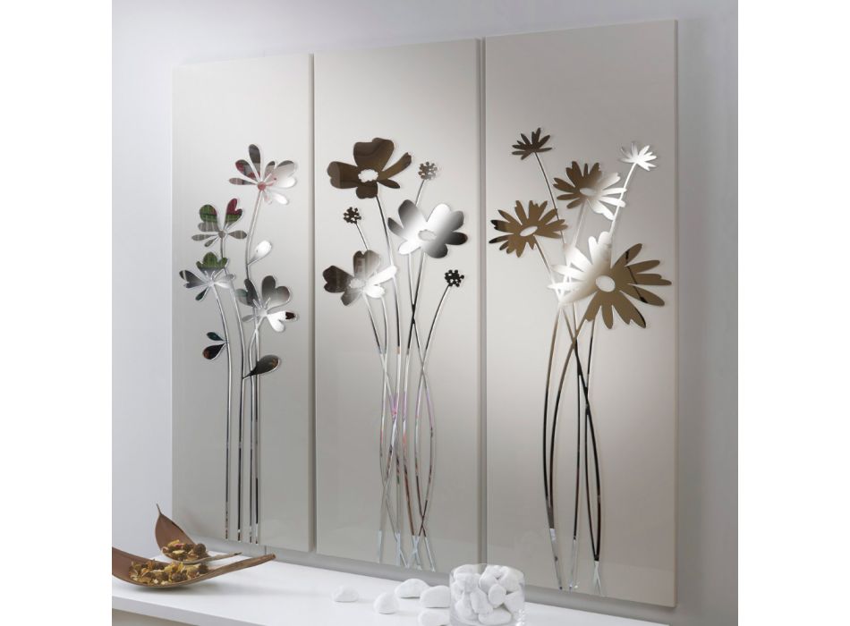 Composición de 3 paneles que representan 3 ramos de flores Made in Italy - Colleen Viadurini
