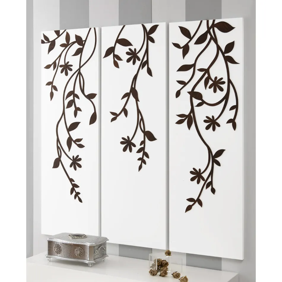 Composición de 3 paneles que representan 3 ramas y hojas Made in Italy - Barney Viadurini