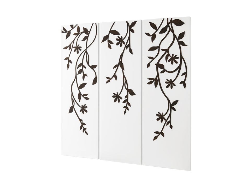 Composición de 3 paneles que representan 3 ramas y hojas Made in Italy - Barney Viadurini