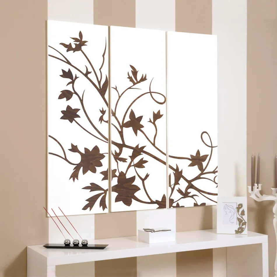 Composición de 3 paneles que representan una rama con hojas Made in Italy - Ashton Viadurini