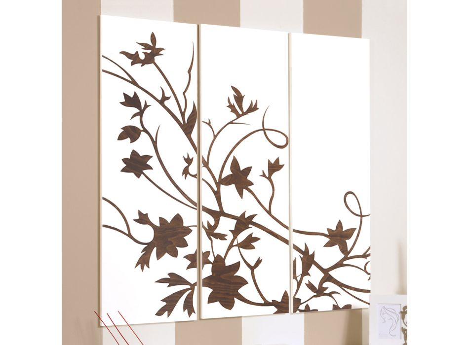 Composición de 3 paneles que representan una rama con hojas Made in Italy - Ashton Viadurini
