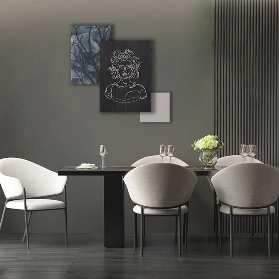 Composición de 3 Paneles con la Estilización de Medusa Made in Italy - Ichika Viadurini