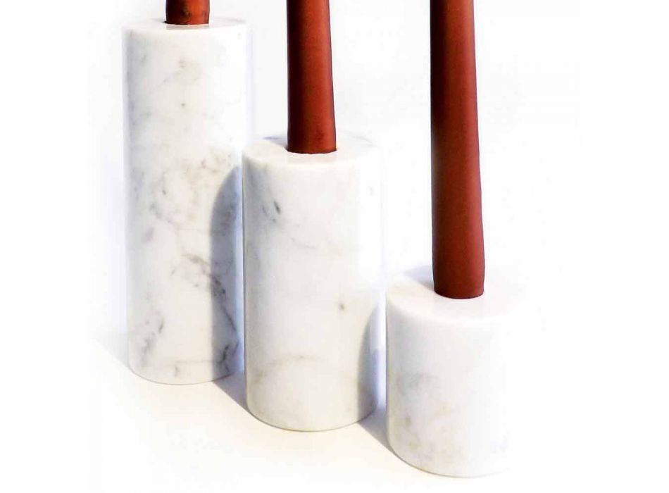 Composición de 3 candelabros en mármol blanco de Carrara Made in Italy - Astol Viadurini