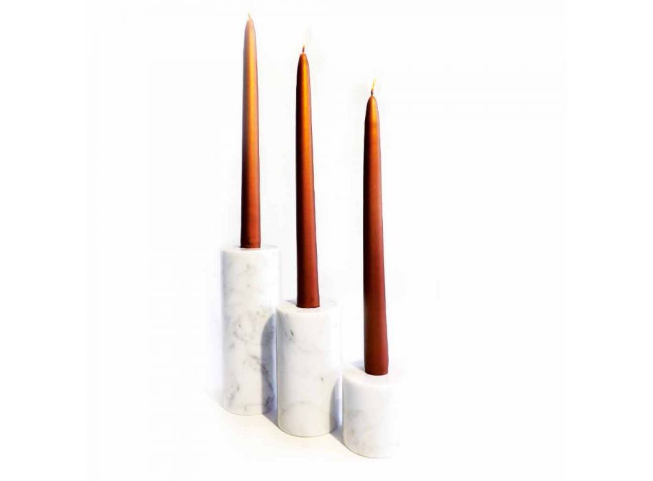 Composición de 3 candelabros en mármol blanco de Carrara Made in Italy - Astol Viadurini