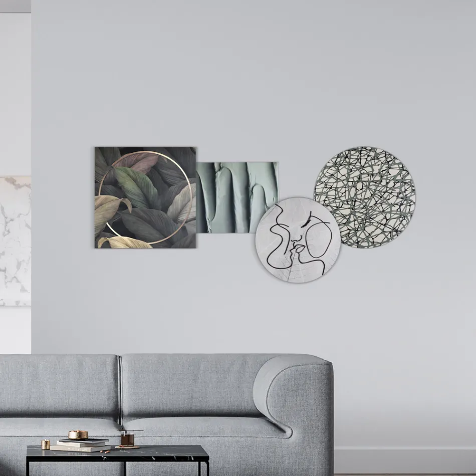 Composición de 4 Paneles con la Estilización del Beso Made in Italy - Kanna Viadurini