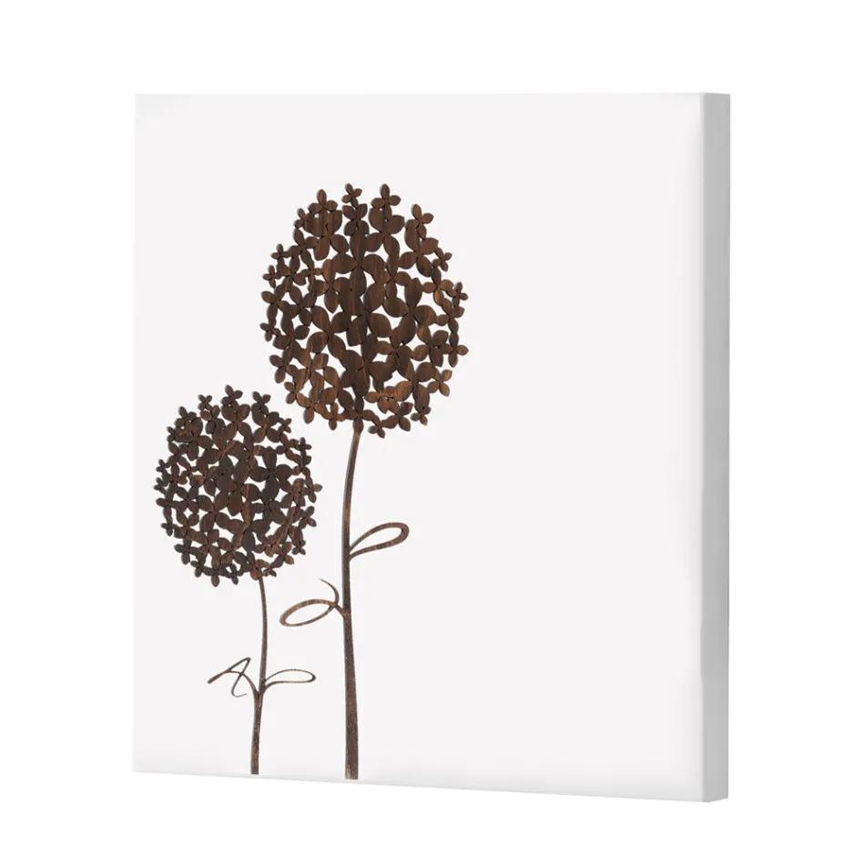 Composición de 4 Paneles con Hortensias, Allium y Thypha Made in Italy - Cálculo Viadurini