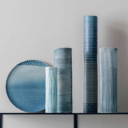 Composición de 4 Jarrones y Centro de Mesa en Porcelana Pintada a Mano - Liberio Viadurini