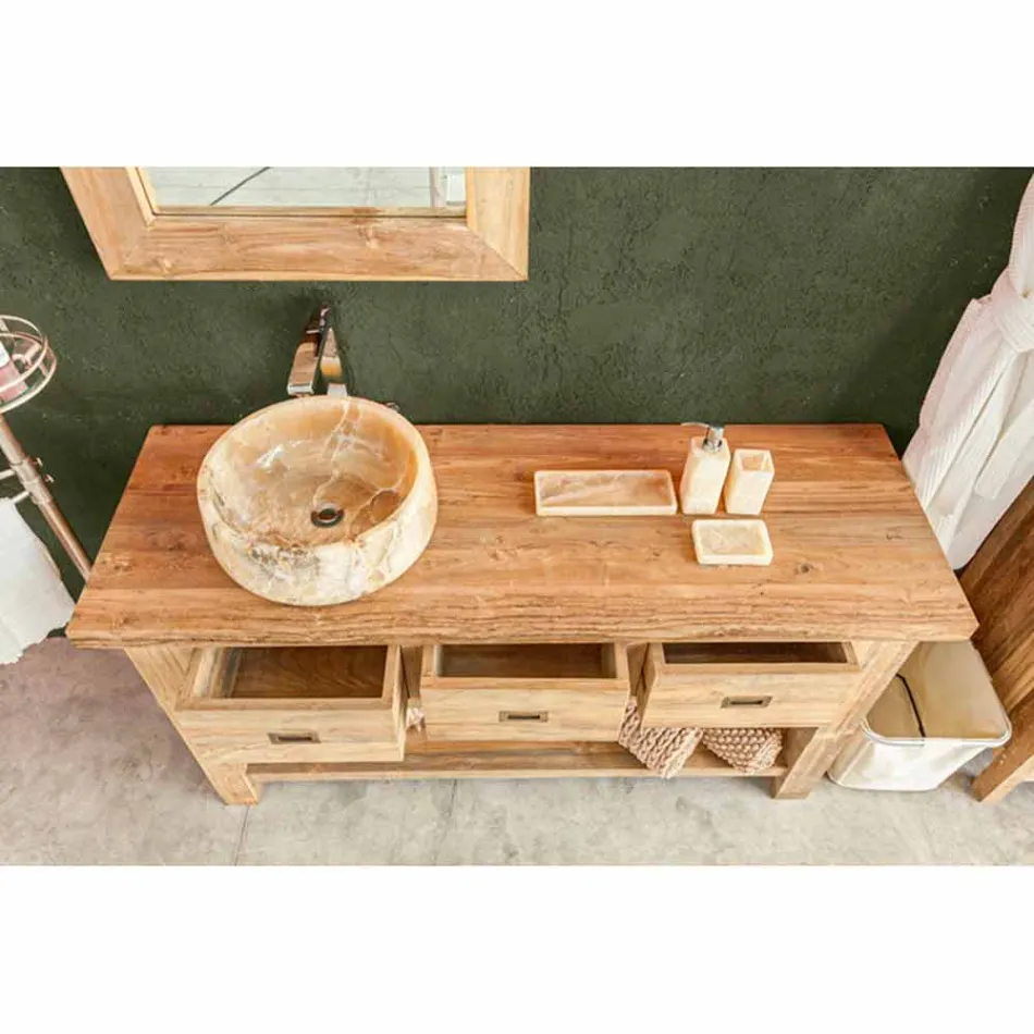 Composición de muebles de baño modernos en madera maciza de teca - Orinal Viadurini