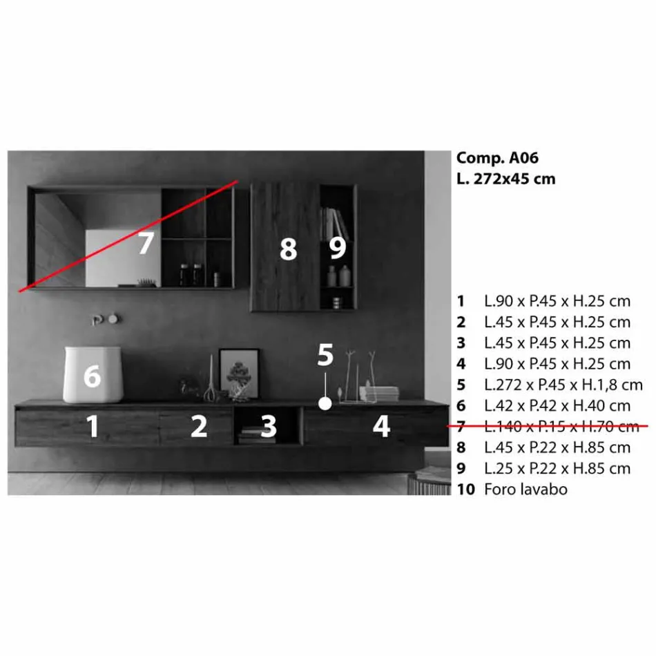 Composición de muebles de baño modernos, diseño suspendido Made in Italy - Callisi6 Viadurini