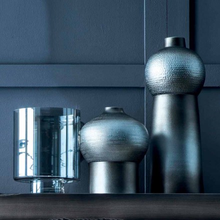 Composición de Jarrones Decorativos en Cerámica Decorada y Vidrio Ahumado - Monile Viadurini