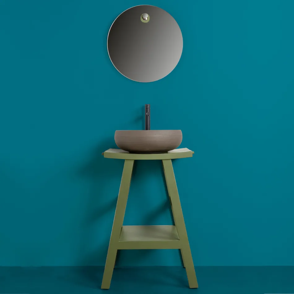 Mueble de Baño Suelo Verde Composición y Accesorios Esmaltados - Maryse Viadurini